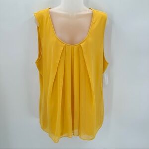 NWT NY&Co Tank Top XXL Yellow Pleated Chiffon Front Knit Back Sleeveless Career